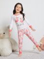 Little Girls' Flamingo Printed Long Sleeve Top & Long Pants Home Wear Set