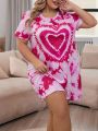 Plus Size Heart Pattern Tie Dye Sleep Dress