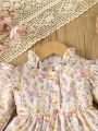 Baby Girl Floral Print Ruffle Trim Flounce Sleeve Dress
