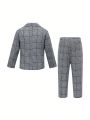 Baby Boys' Turn-down Collar Checked Suit Jacket, Pants, Solid Color Shirt And Bow Tie Set