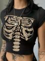 SHEIN Coolane Women's Skeleton Patterned Short Sleeve T-Shirt