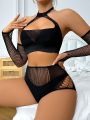 Fishnet Lingerie Set With 1pair Oversleeves