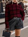 Plus Size Plaid Turtleneck Sweater Pullover