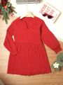 Teenage Girls' Stylish V-Neck Sweater Dress With Waistline Cut-Out Design