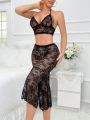 Floral Lace Halter Lingerie Set