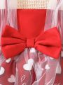 Baby Girl Mesh Heart Design Dress With Bowknot