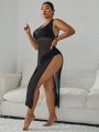 SHEIN Swim BohoFeel Plus Size High-Slit Transparent Mesh Cover Up