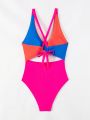 SHEIN DD+ Women's One-Piece Swimsuit With Twist Detail And Hollow Out Design