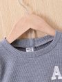 Baby Boy Letter Embroidery Sweatshirt & Contrast Side Seam Sweatpants