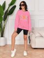 Floral & Slogan Graphic Drop Shoulder Sweatshirt