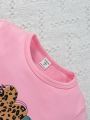 SHEIN Kids EVRYDAY Little Girls' Round Neck Casual Short Sleeve T-shirt With Letter & Heart Print For Summer