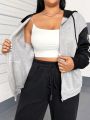 Color Block Plus Size Women's Hooded Sweatshirt