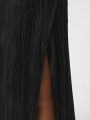 FORREST Solid Color Plus Size One Shoulder Strap High Slit Maxi Dress