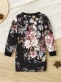 SHEIN Baby Girls' Floral Printed Long Sleeve Dress
