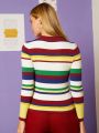 FRIENDS X SHEIN Women's Colorful Stripe Pattern Print Sweater