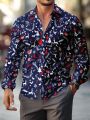 Men's Plus Size Christmas Printed Button Front Shirt