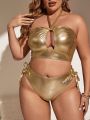 SHEIN Swim Basics Plus Size Hollow Out Detail Metallic Bikini Swimsuit Set