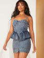 LOVING U Ruffle Waist Denim Dress