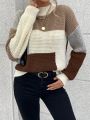 SHEIN Essnce Color Block Mock Neck Drop Shoulder Sweater