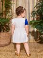 Baby Girl Cute Bubble Sleeve Contrast Embroidery Dress