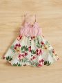 SHEIN Baby Tropical Print Ruffle Trim Crisscross Back Cami Dress