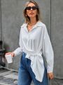 SHEIN Essnce Solid Color Irregular Hem Long Sleeve Shirt