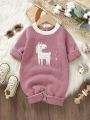 Baby Girl Unicorn Pattern Contrast Trim Knit Jumpsuit