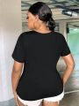 Women'S Plus Size Love & Letter Graphic Short Sleeve Tee With Regular Shoulder