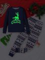 Girls' Christmas Patterned Top And Bottom Set For Juniors