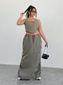 SHEIN Coolane Plus Size Women's Tank Top And Drawstring Waist Utility Skirt Two Piece Set