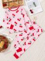 Floral Printed Stretchy Bodysuit Set For Girls