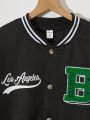 Teenage Boys' Letter Patchwork Contrast Color Baseball Jacket