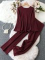 Plus Size Solid Color Casual Sweater Set