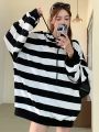 DAZY Long Striped Hooded Sweatshirt