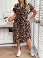 SHEIN LUNE Plus Size Leopard Print Short Sleeve Dress