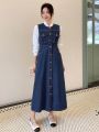DAZY Women's Denim Dress With Button Design