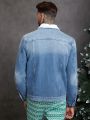 SHEIN Men Borg Collar Flap Pocket Denim Jacket