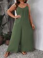 SHEIN VCAY Plus Size Solid Color Wide Leg Jumpsuit With Spaghetti Strap