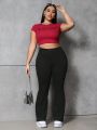 Plus Size Solid Color Slim Fit Flare Jeans