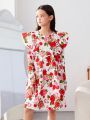 SHEIN Kids HYPEME Tween Girls' Street Style Woven Printed Long Sleeve Dress