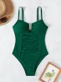 SHEIN Swim Summer Beach Ruched Cut Out One Piece Swimsuit