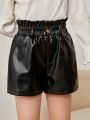 SHEIN Tween Girl Paperbag Waist PU Leather Shorts