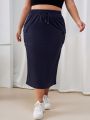 SHEIN Essnce Plus Size Side Striped Flip Pocket Skirt