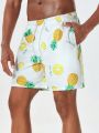 Men's Fruit & Letter Printed Drawstring Waist Beach Shorts