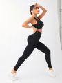 Yoga Basic Seamless Cross Back Cropped Tank Top And Leggings Sports Set