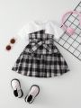 SHEIN Baby Girl Plaid Print Belted 2 In 1 Dress