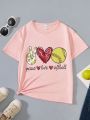 Tween Girls' Heart & Letter Print Casual Summer T-Shirt