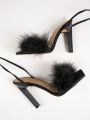 SHEIN Haute Tie Leg Design Stiletto Heeled Fluffy Strappy Sandals