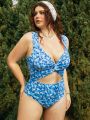 SHEIN Swim Mod Plus Size Women's One Piece Swimsuit With Floral Print