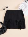 SHEIN Qutie Women's Solid Color Straight Skirt With Bow Decoration